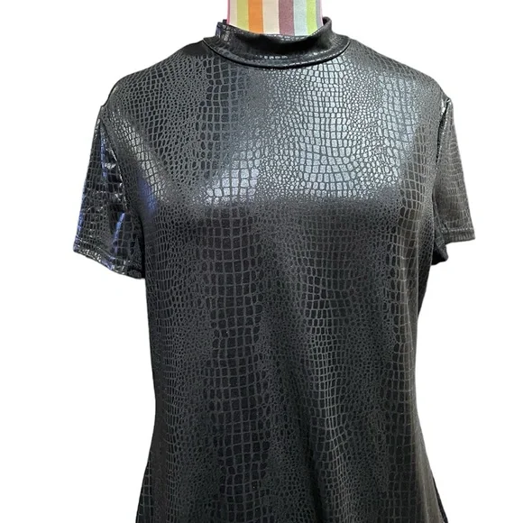 Shein Mock Neck Crocodile Embossed Bodycon Dress 0980 - Picture 3 of 7